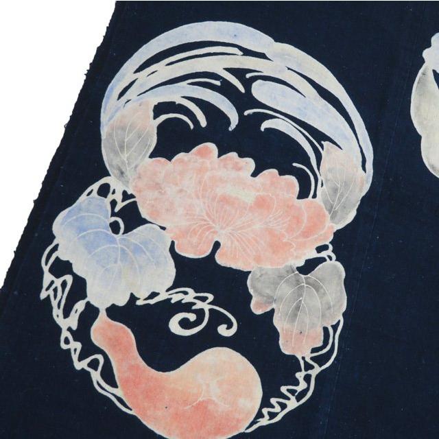 藍染 筒描き 筒描 筒書き つつがき 鶴 亀 蝶 草花 古裂 時代布 襤褸