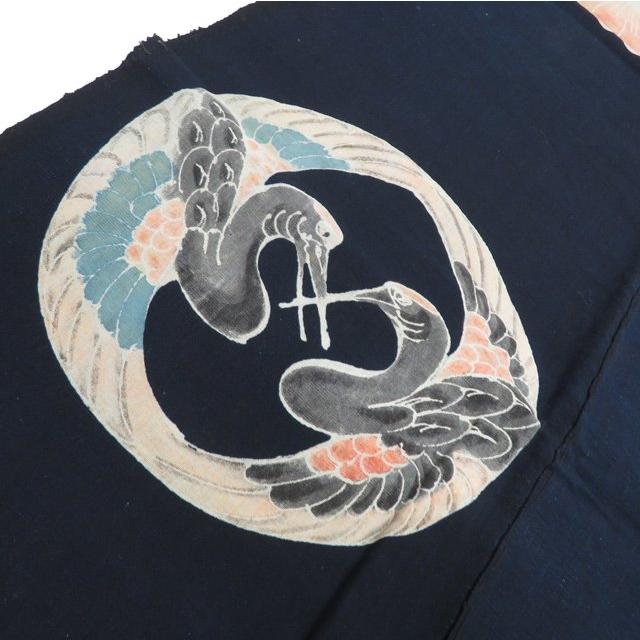 藍染 筒描き 筒描 筒書き つつがき 鶴 亀 蝶 草花 古裂 時代布 襤褸