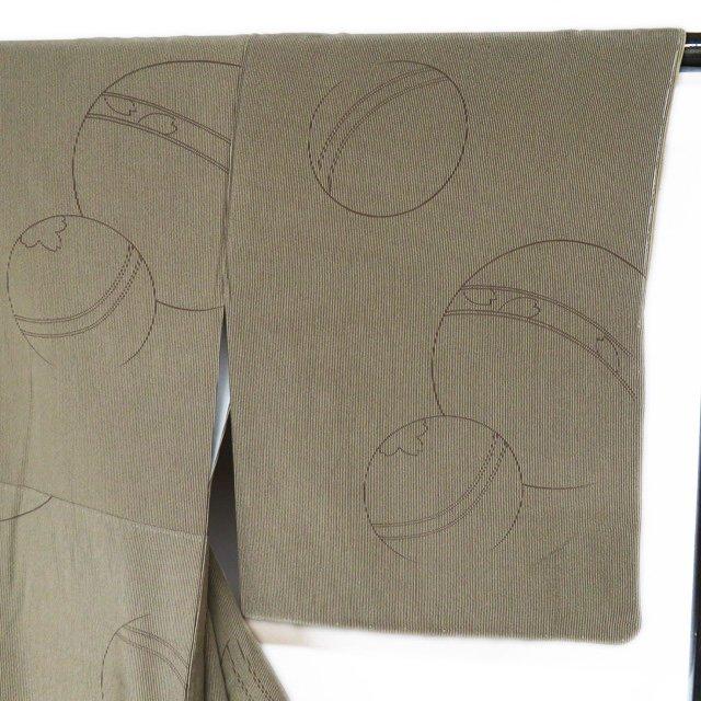 小紋 江戸小紋 着物 未使用 正絹 袷 カジュアル 縦縞模様 毬模様 反端