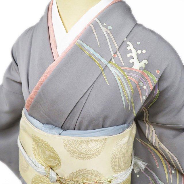 訪問着 着物 中古 正絹 袷 フォーマル 紋付き 波文 灰色 多色 身丈167cm 裄67.5cm L トール きもの北條 A1052-5 訪問着 着物 中古 正絹 袷 フォーマル 紋付き 波文 灰色 多色 身丈