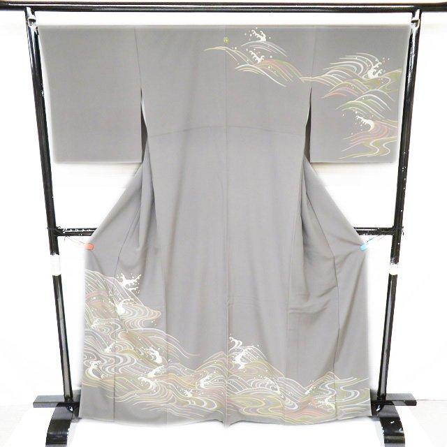 訪問着 着物 中古 正絹 袷 フォーマル 紋付き 波文 灰色 多色 身丈167cm 裄67.5cm L トール きもの北條 A1052-5 訪問着 着物 中古 正絹 袷 フォーマル 紋付き 波文 灰色 多色 身丈