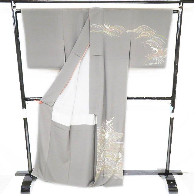 訪問着 着物 中古 正絹 袷 フォーマル 紋付き 波文 灰色 多色 身丈167cm 裄67.5cm L トール きもの北條 A1052-5 訪問着 着物 中古 正絹 袷 フォーマル 紋付き 波文 灰色 多色 身丈