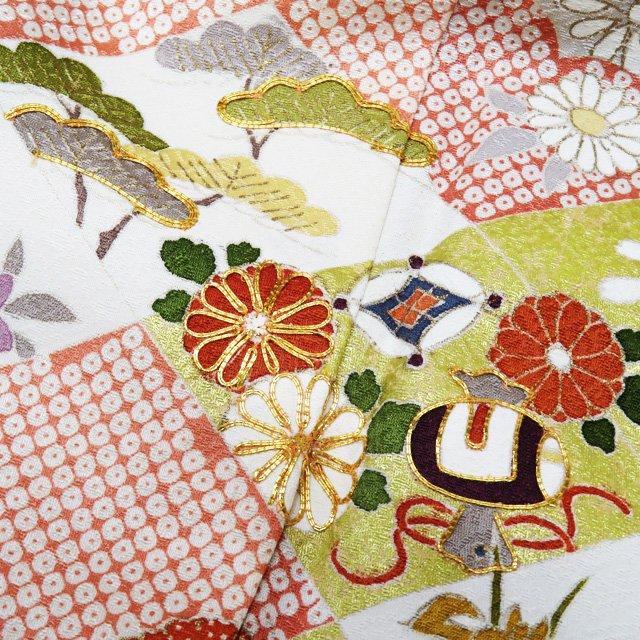 訪問着 着物 中古 袷 フォーマル 金駒刺繍 花の図 宝物 地模様 消炭色 多色 金 身丈166cm 裄68.5cm L トール きもの北條 A1053-6 訪問着 着物 中古 袷 フォーマル 金駒刺繍 花の図 宝物 地模様 消炭色