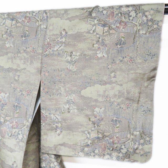 大島紬 着物 中古 正絹 袷 カジュアル 人物模様 花模様 やや薄い灰汁色 多色 身丈158cm 裄64cm M きもの北條 A1055-5 大島紬 着物 中古 正絹 袷 カジュアル 人物模様 花模様 やや薄い灰汁色