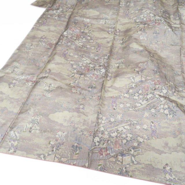 大島紬 着物 中古 正絹 袷 カジュアル 人物模様 花模様 やや薄い灰汁色 多色 身丈158cm 裄64cm M きもの北條 A1055-5 大島紬 着物 中古 正絹 袷 カジュアル 人物模様 花模様 やや薄い灰汁色