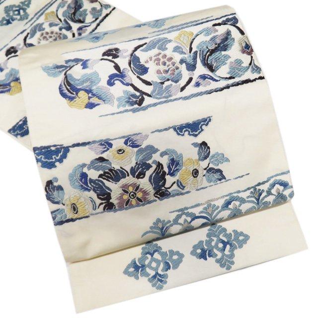 袋帯 中古 リサイクル 正絹 カジュアル 仕立て上がり 六通 花模様 オフ  