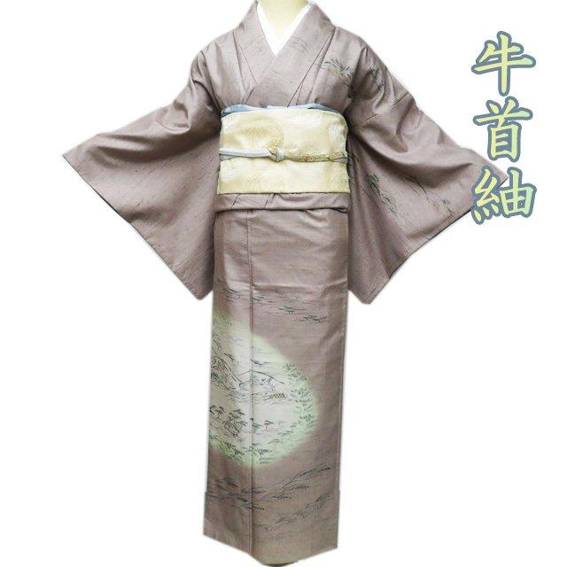 牛首紬 着物 中古 袷 セミフォーマル 紋付き 白山工房 ラベル