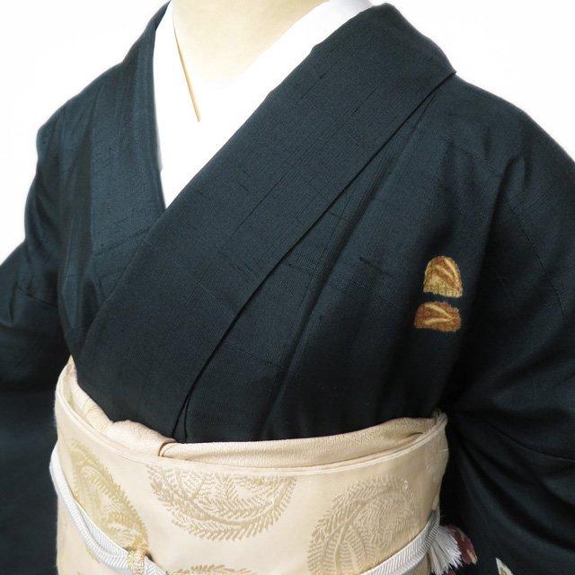 特選 紬地 着物 中古 正絹 袷 赤城紬 青柳 ラベル付き 絞り染め 草木染 深緑色 多色 身丈164.5cm 裄69cm L ワイド きもの北條 A1057-10 特選 紬地 着物 中古 正絹 袷 赤城紬 青柳 ラベル付き 絞り染め 草木染