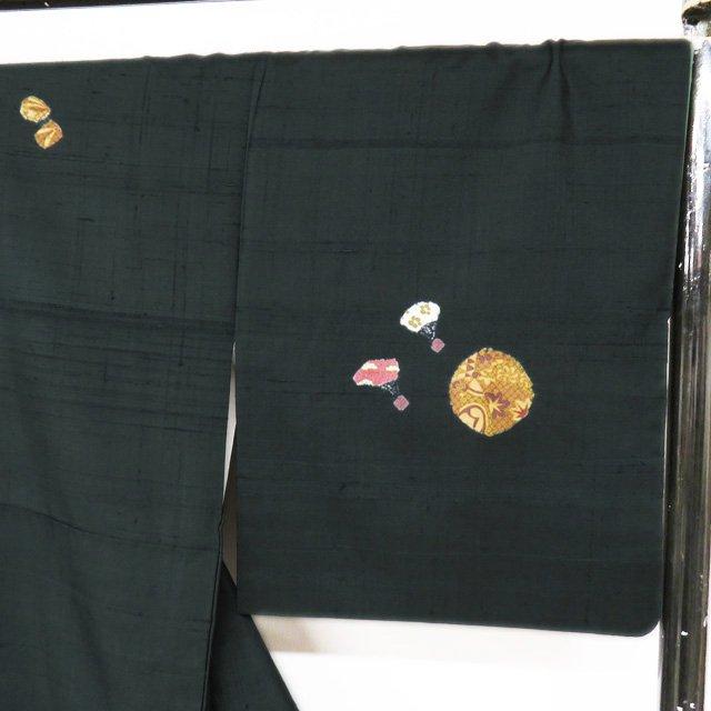 特選 紬地 着物 中古 正絹 袷 赤城紬 青柳 ラベル付き 絞り染め 草木染