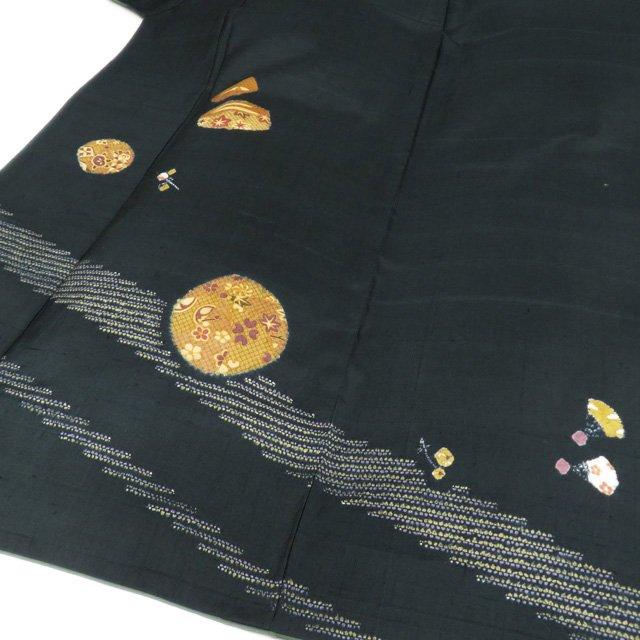 特選 紬地 着物 中古 正絹 袷 赤城紬 青柳 ラベル付き 絞り染め 草木染 