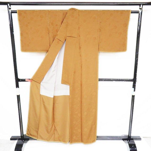 色無地 着物 中古 正絹 袷 フォーマル 紋付き 地模様 花唐草模様 赤 