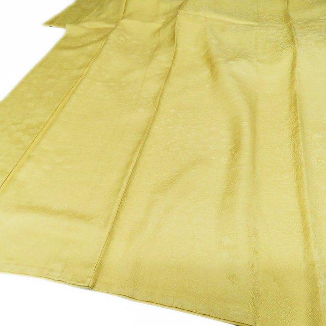 色無地 着物 中古 正絹 袷 フォーマル 紋付き 寿光織 地模様 淡黄色