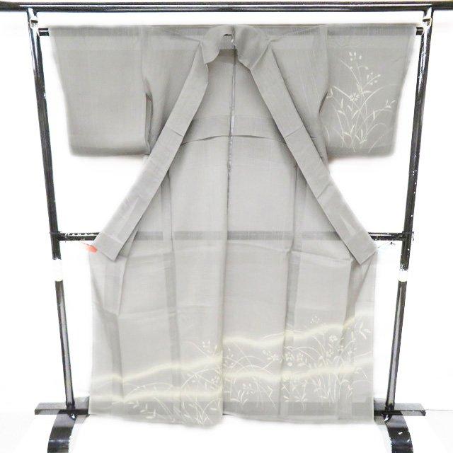 特選 夏物 絹芭蕉 着物 中古 正絹 セミフォーマル 植物模様 薄灰色 多色 身丈160cm 裄65cm M きもの北條 A1061-8 特選 夏物 絹芭蕉 着物 正絹 中古 セミフォーマル 植物模様 薄灰色 多