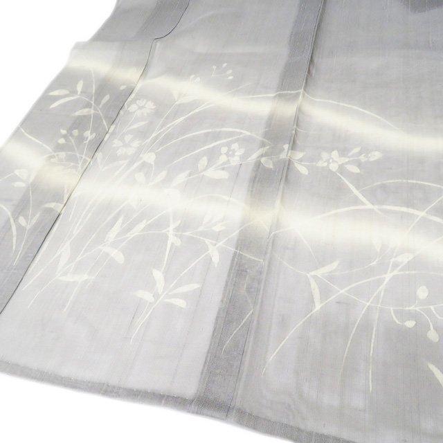 特選 夏物 絹芭蕉 着物 中古 正絹 セミフォーマル 植物模様 薄灰色 多色 身丈160cm 裄65cm M きもの北條 A1061-8 特選 夏物 絹芭蕉 着物 正絹 中古 セミフォーマル 植物模様 薄灰色 多