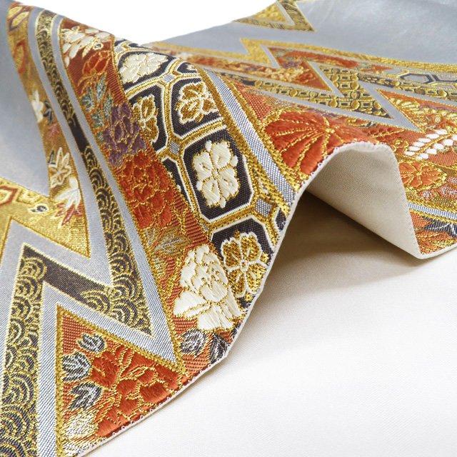 袋帯 中古 リサイクル 正絹 フォーマル 仕立て上がり 六通 本金摺箔 松皮菱 花模様 多色 金銀 きもの北條 A1062-14 袋帯 中古 リサイクル 正絹 フォーマル 仕立て上がり 六通 本金摺箔 松
