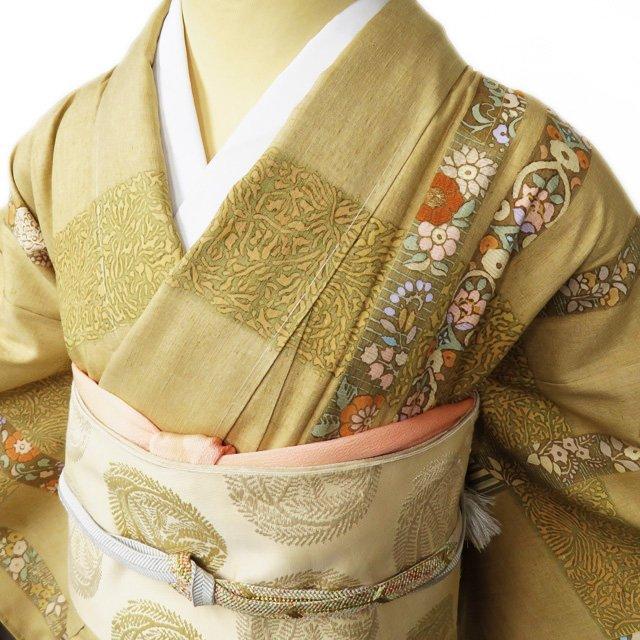 特選 紬 着物 中古 正絹 袷 セミフォーマル 高島屋扱い 千總 花模様 麦藁色 多色 身丈165cm 裄64cm L トール きもの北條 A1062-7 特選 紬 着物 中古 正絹 袷 セミフォーマル 高島屋扱い 千總 花模様