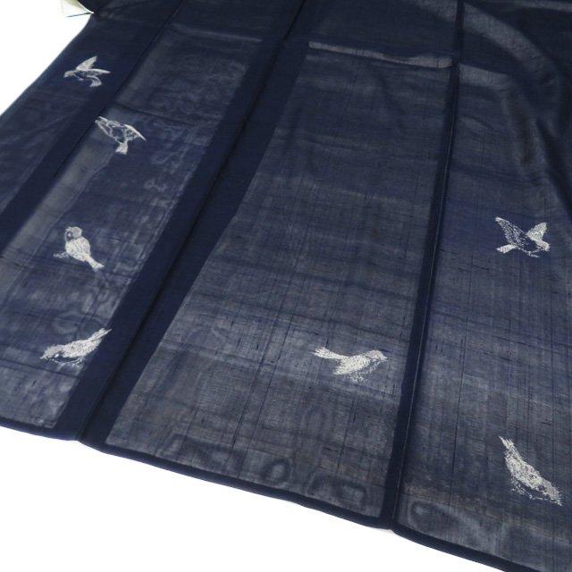 夏物 紬 着物 中古 正絹 絽 セミフォーマル 鳥の図 雀 スズメ 濃紺色 身丈158cm 裄65cm M きもの北條 A1068-11 夏物 紬 着物 中古 正絹 絽 セミフォーマル 鳥の図 雀 スズメ 濃紺色