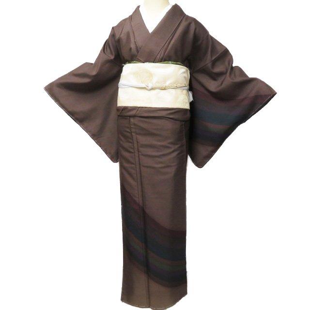 牛首紬 着物 未使用 正絹 袷 セミフォーマル 茶色 多色 身丈160cm 裄