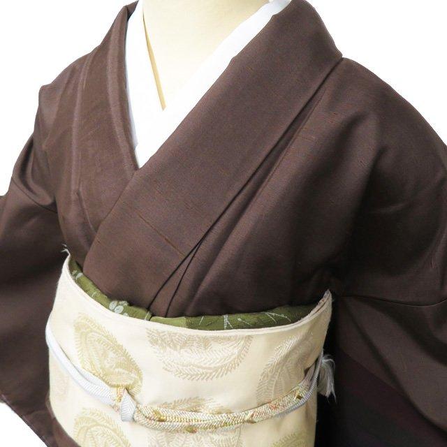 牛首紬 着物 未使用 正絹 袷 セミフォーマル 茶色 多色 身丈160cm 裄