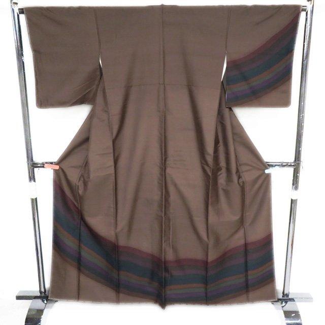 牛首紬 着物 未使用 正絹 袷 セミフォーマル 茶色 多色 身丈160cm 裄