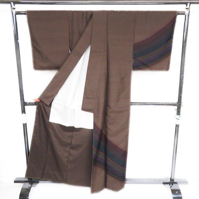 牛首紬 着物 未使用 正絹 袷 セミフォーマル 茶色 多色 身丈160cm 裄