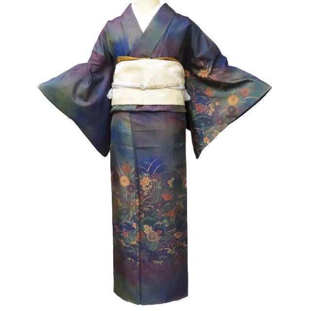 紬 着物 中古 正絹 袷 セミフォーマル 菱屋六右衛門 草花模様 マルチカラー 多色 身丈155.5cm 裄62.5cm SA きもの北條 A1069-7 紬 着物 中古 正絹 袷 セミフォーマル 菱屋六右衛門 草花模様 マルチ