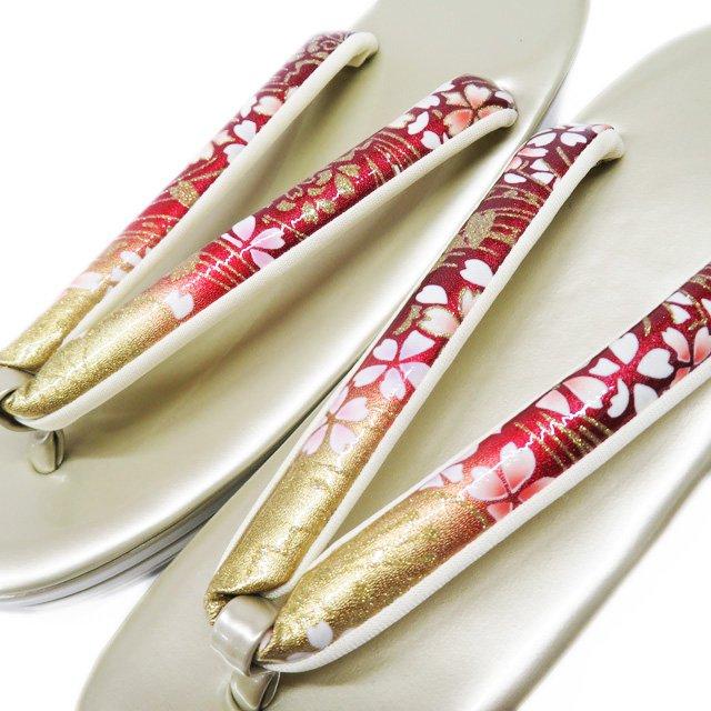 バッグ 草履 ２点セット 和装小物 新品 箱付き 24ｃｍ Lサイズ 桜模様 真紅色 金色 きもの北條 A1071-8 バッグ 草履 2点セット 和装小物 新品 箱付き 24cm Lサイズ 桜模様