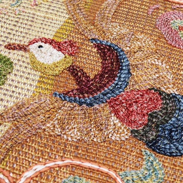 袋帯 中古 リサイクル 正絹 カジュアル 仕立て上がり お太鼓柄 刺繍 花鳥模様 蒸栗色 薄茶色 多色 金 きもの北條 A1073-11 袋帯 中古 リサイクル 正絹 カジュアル 仕立て上がり お太鼓柄 刺繍