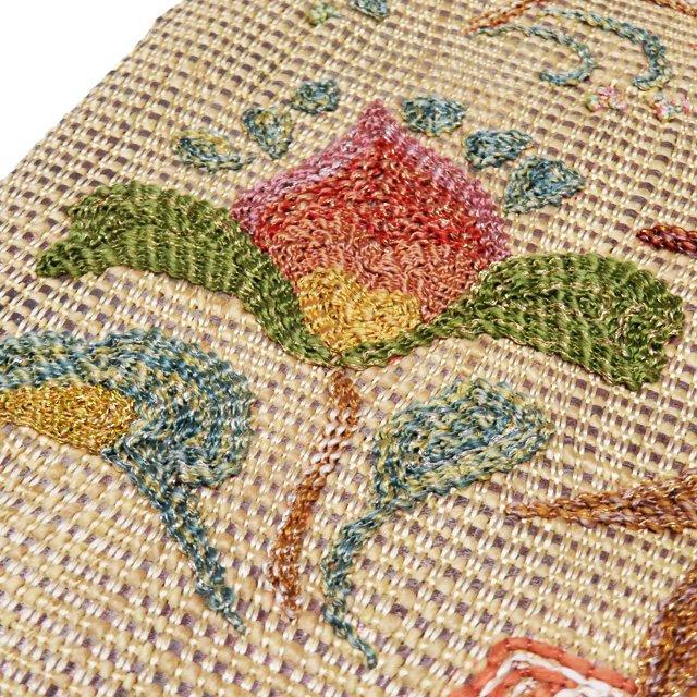 袋帯 中古 リサイクル 正絹 カジュアル 仕立て上がり お太鼓柄 刺繍 花鳥模様 蒸栗色 薄茶色 多色 金 きもの北條 A1073-11 袋帯 中古 リサイクル 正絹 カジュアル 仕立て上がり お太鼓柄 刺繍