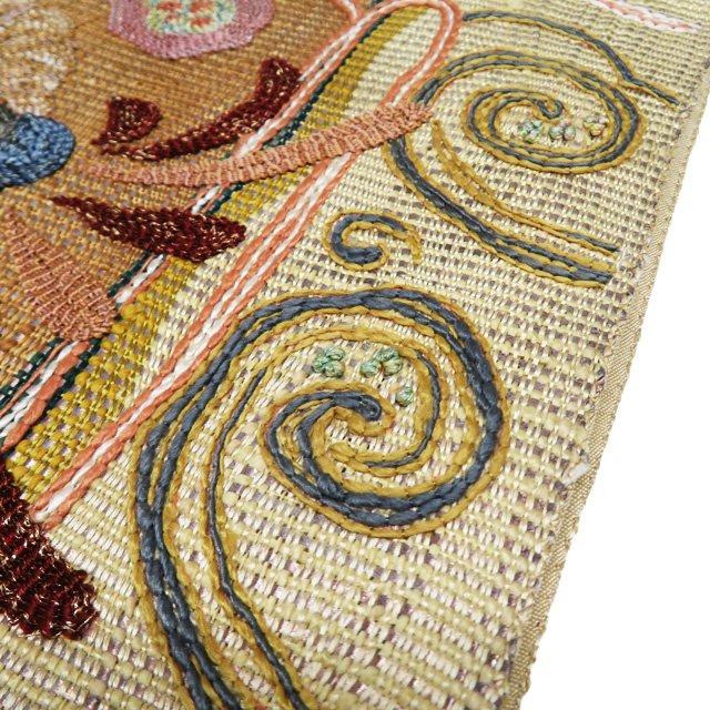 袋帯 中古 リサイクル 正絹 カジュアル 仕立て上がり お太鼓柄 刺繍