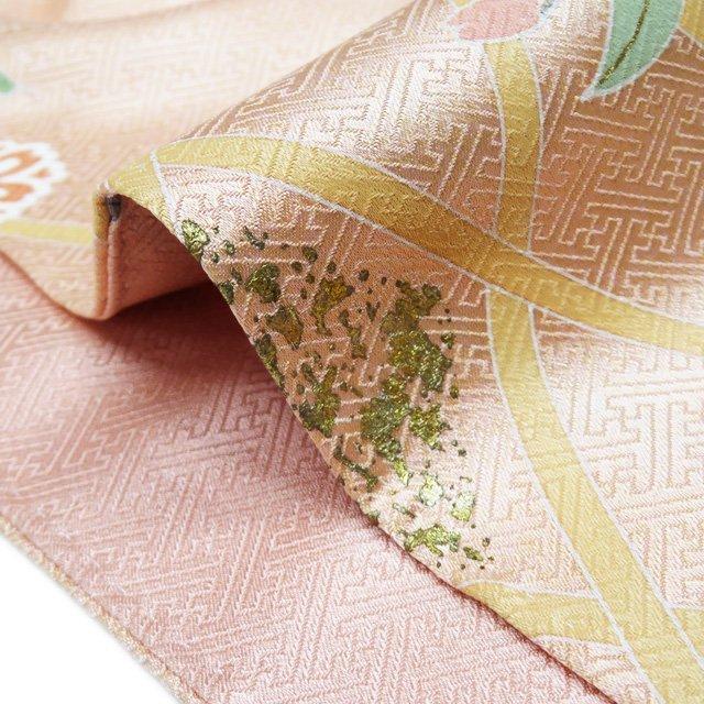 訪問着 着物 中古 正絹 袷 フォーマル 地模様 花模様 桜 赤香色 裏葉 