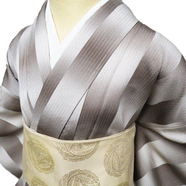 小紋 着物 未使用 正絹 袷 カジュアル 市松模様 点模様 反端付き 