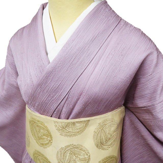 色無地 着物 未使用 正絹 袷 フォーマル 紋付き 地模様 淡紅藤色 身丈 