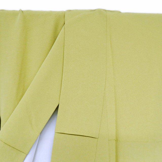 色無地 着物 未使用 正絹 袷 フォーマル 紋付き やや灰みの緑黄色 身丈