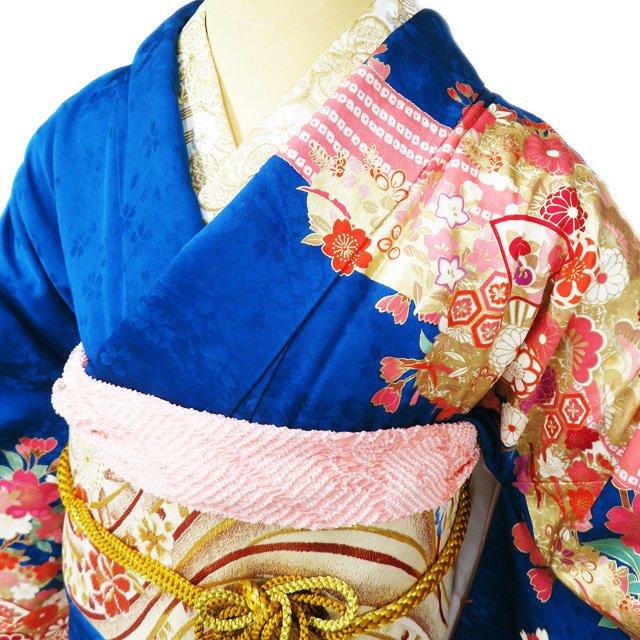 振袖 襦袢 袋帯 3点 セット 着物 中古 正絹 フォーマル 花模様 青色 多色 金 身丈171.5cm 裄69cm L トール きもの北條 A1078-2 振袖 襦袢 袋帯 3点 セット 着物 中古 正絹 フォーマル 花模様 青色 多