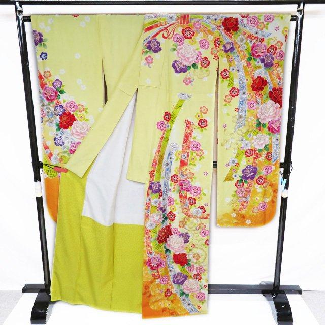 振袖 襦袢 袋帯 3点 セット 着物 中古 正絹 ポリ 花模様 銀通し 承和色 多色 金 身丈170.5cm 裄68.5cm L トール きもの北條 A1082-10 振袖 襦袢 袋帯 3点 セット 着物 中古 正絹 ポリ 花模様 銀通し 承和色