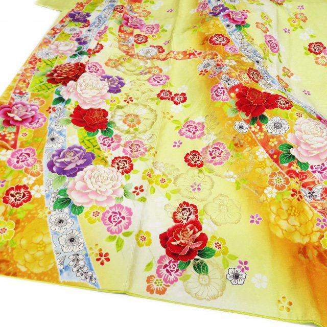 振袖 襦袢 袋帯 3点 セット 着物 中古 正絹 ポリ 花模様 銀通し 承和色