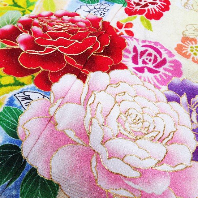 振袖 襦袢 袋帯 3点 セット 着物 中古 正絹 ポリ 花模様 銀通し 承和色 多色 金 身丈170.5cm 裄68.5cm L トール きもの北條 A1082-10 振袖 襦袢 袋帯 3点 セット 着物 中古 正絹 ポリ 花模様 銀通し 承和色