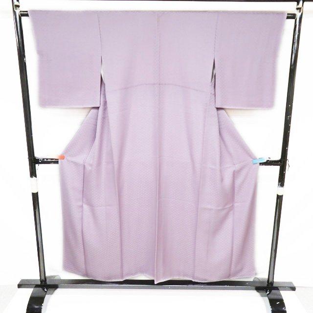 色無地 着物 中古 正絹 袷 フォーマル 紋付き 地模様 大籠目文 淡紅藤