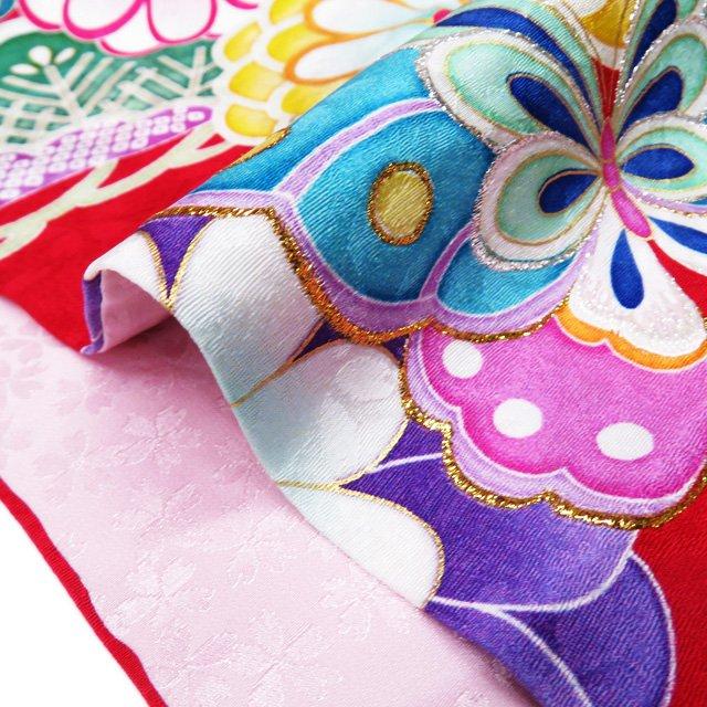 振袖 着物 中古 正絹 藤井リナ LENA FUJII 花模様 地模様 赤色 ピンク