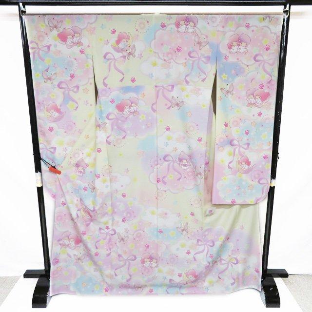 振袖 着物 中古 ポリ サンリオ キキララ Little twin stars パステルカラー 多色 身丈172cm 裄68.5cm L トール きもの北條 A1085-2の画像