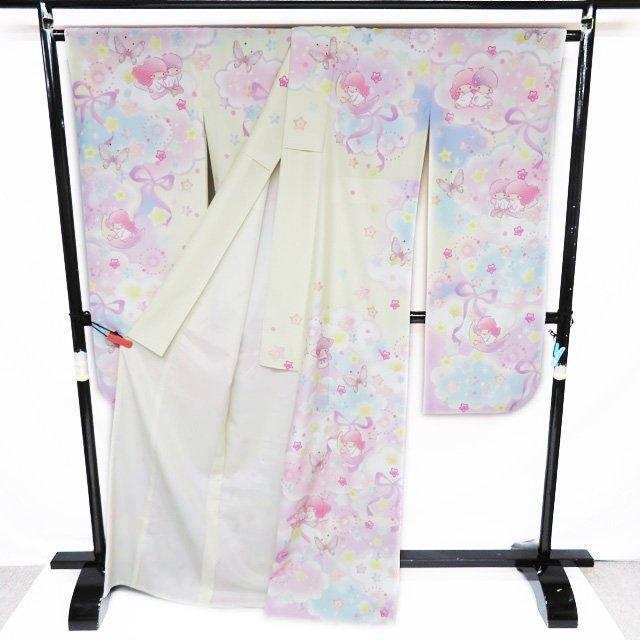 振袖 着物 中古 ポリ サンリオ キキララ Little twin stars パステル