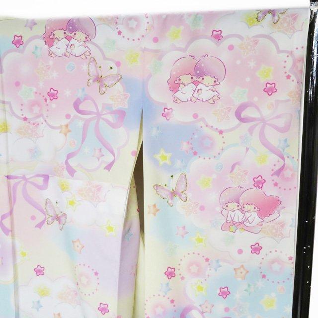 振袖 着物 中古 ポリ サンリオ キキララ Little twin stars パステルカラー 多色 身丈172cm 裄68.5cm L トール きもの北條 A1085-2の画像