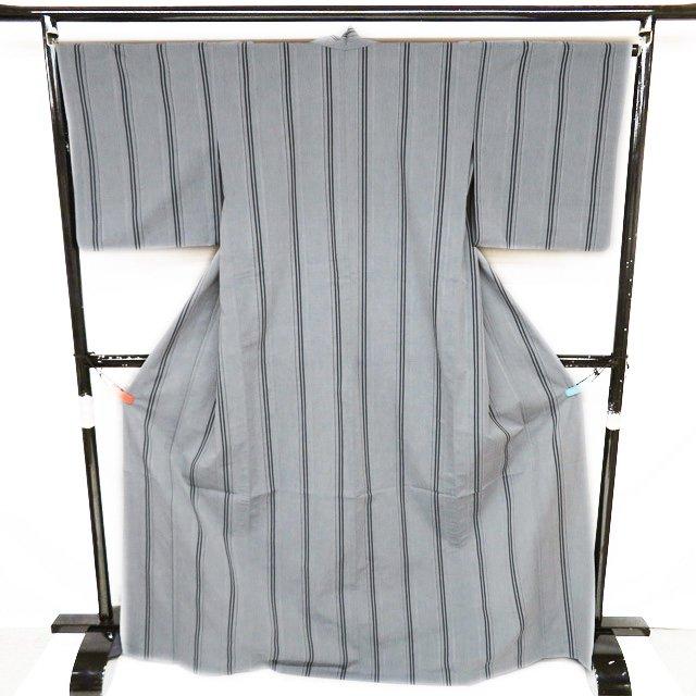播包 新品 播州織 着物 木綿 単衣 カジュアル 縦縞模様 ヘリンボーン 灰色 身丈173cm 裄68cm L トール きもの北條 A1086-1 播包 新品 播州織 着物 木綿 単衣 カジュアル 縦縞模様 ヘリンボーン