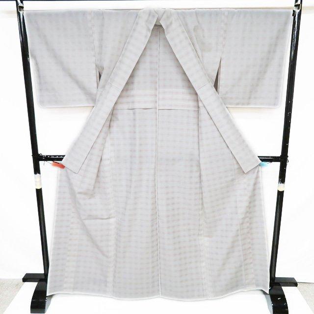 播包 新品 播州織 着物 木綿 単衣 カジュアル 格子模様 反端付き 白色  