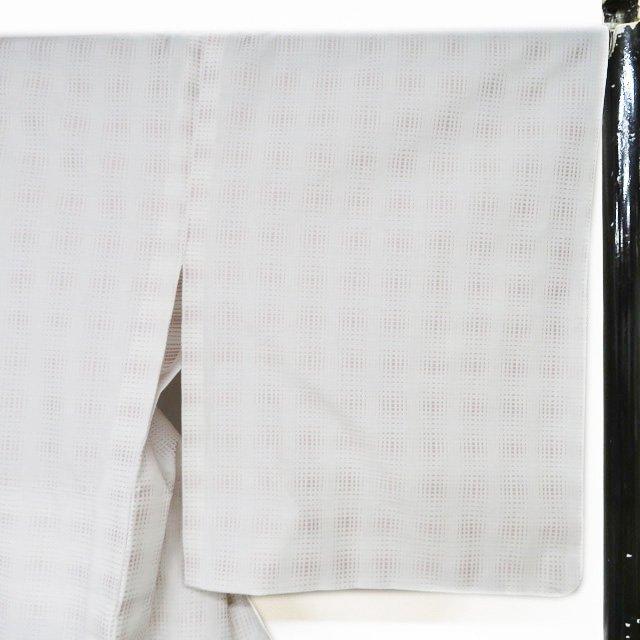 播包 新品 播州織 着物 木綿 単衣 カジュアル 格子模様 反端付き 白色  