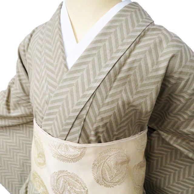 播包 新品 播州織 着物 木綿 単衣 カジュアル ヘリンボーン柄 反端付き 茅色 身丈166.5cm 裄69.5cm L トール きもの北條 A1086-9 播包 新品 播州織 着物 木綿 単衣 カジュアル ヘリンボーン柄 反端付き