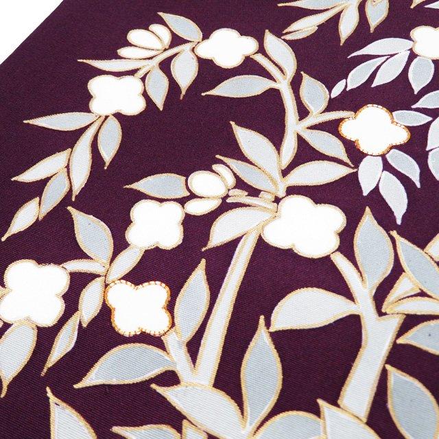 市松に花々金駒刺繍塩瀬九寸名古屋帯