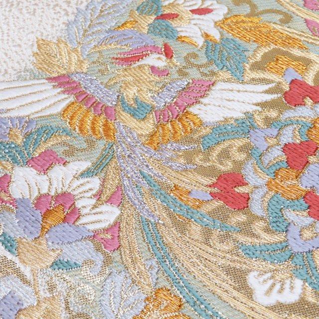袋帯 中古 リサイクル 正絹 フォーマル 仕立て上がり 六通 花鳥模様 華文 花紋 箔糸 練色 多色 金銀 きもの北條 A1088-13 袋帯 中古 リサイクル 正絹 フォーマル 仕立て上がり 六通 花鳥模様