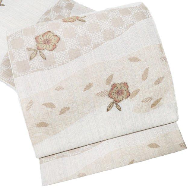 袋帯 中古 リサイクル 正絹 カジュアル 仕立て上がり 六通 白泥 大島  